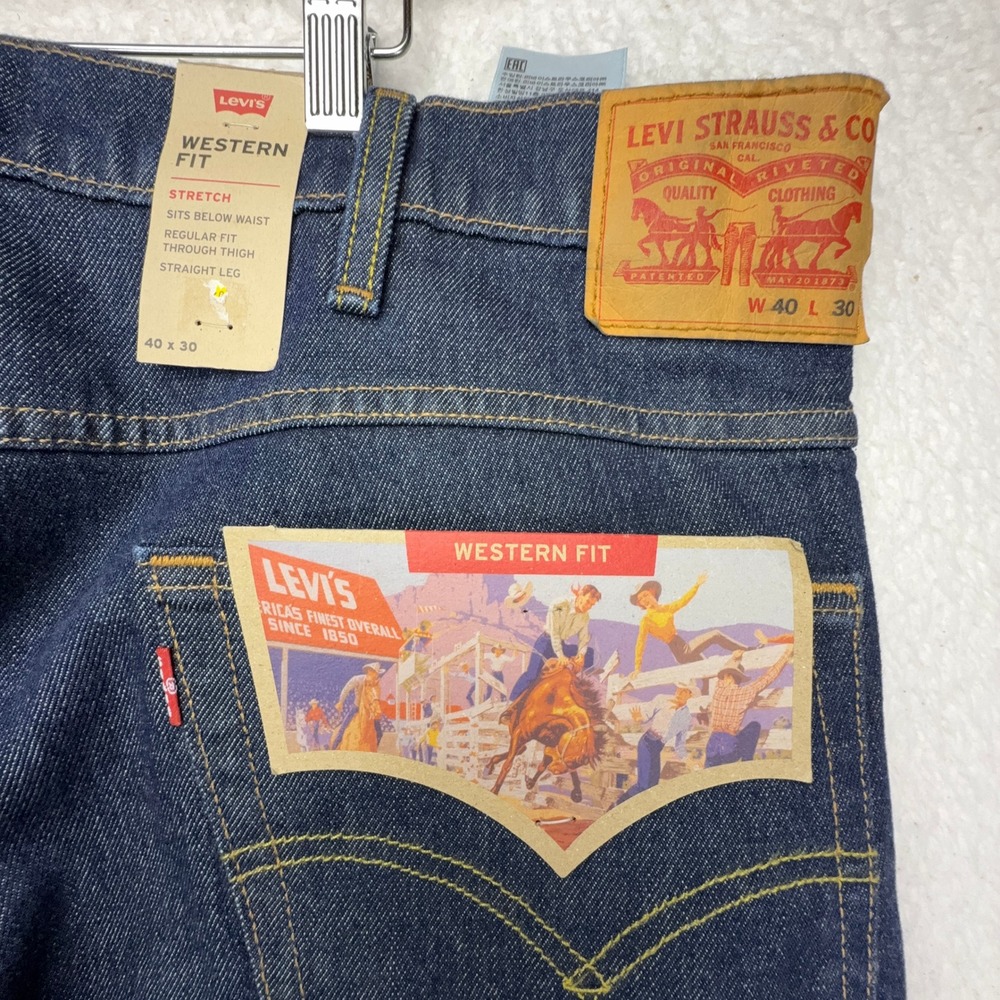 Levis Western Fit Strong Stretch Straight Leg Blue Jeans Mens 40x30 NWT 5961